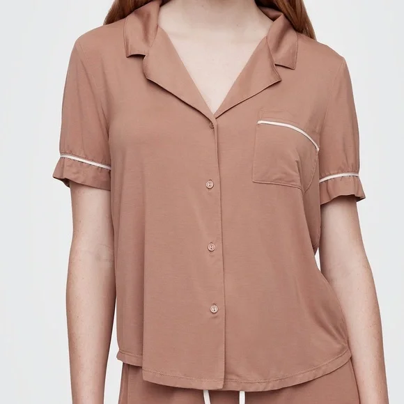 SAVE 💸 BUNDLE INTIMATE/PJS! 🎀🤎 GapBody True Sleep Brown Pajama Button Up (L) - Picture 1 of 3